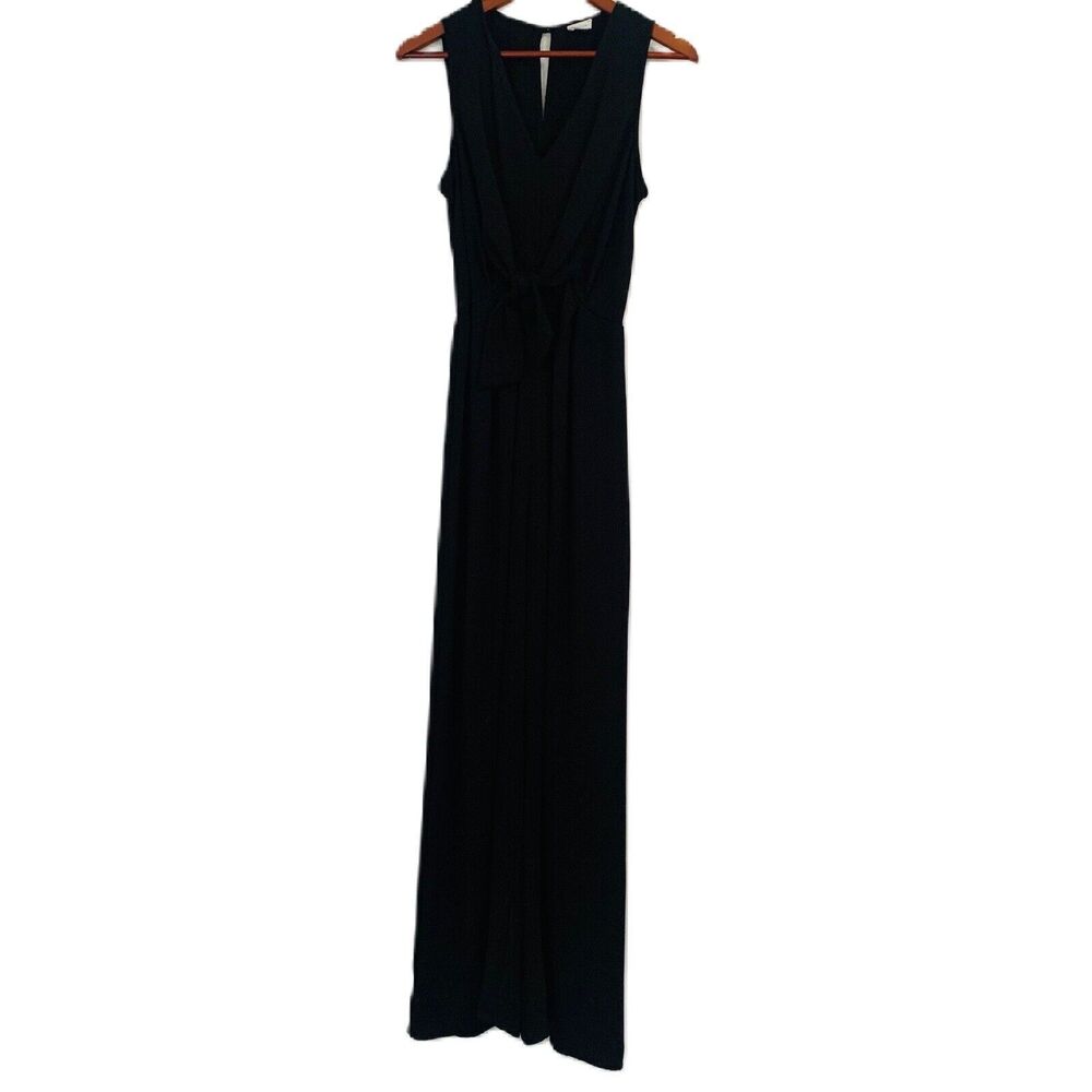Le Lis Jumpsuit Women M Black Tie Flowy Wide Leg Sleeveless V Neck Comfy Classic